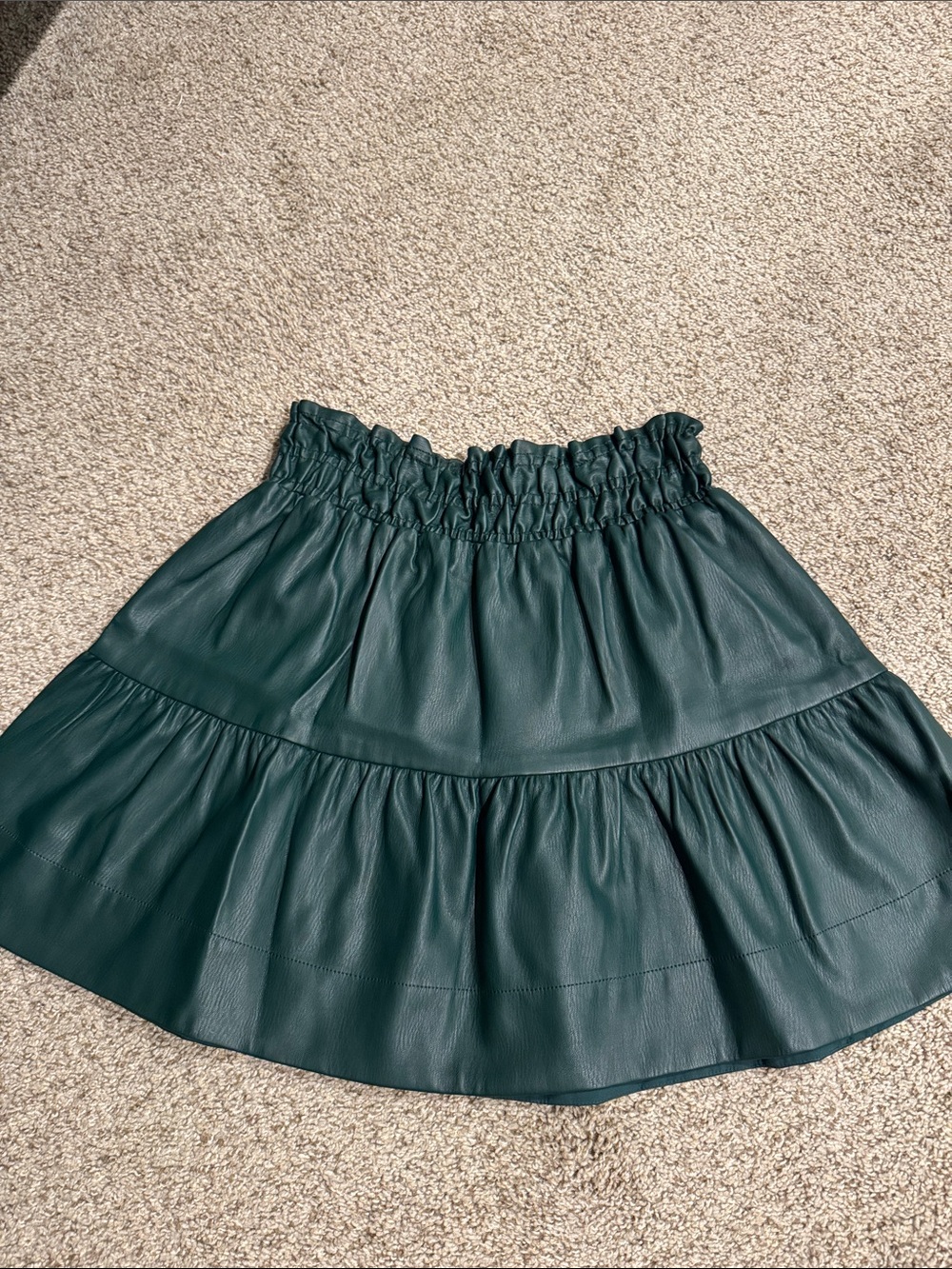 Dark Green Faux Leather Tiered Mini Skirt